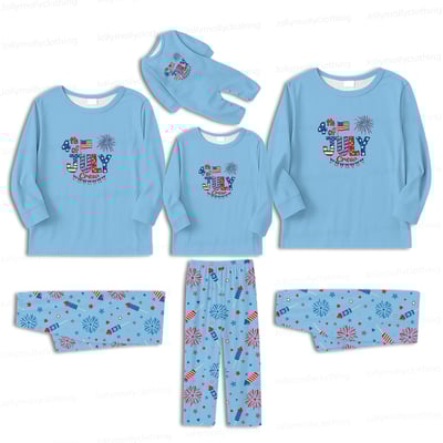 Fourth of July Crew Matching Family Pajamas Fireworks Patriotic Blue Set