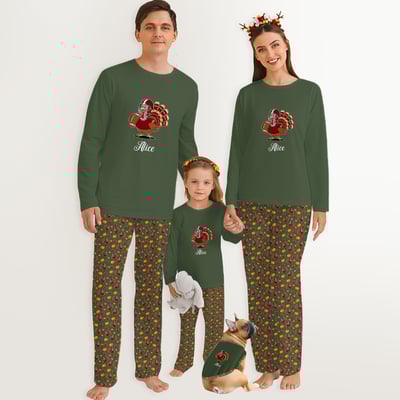Personalized Thanksgiving Football Turkey Family Matching Pajamas