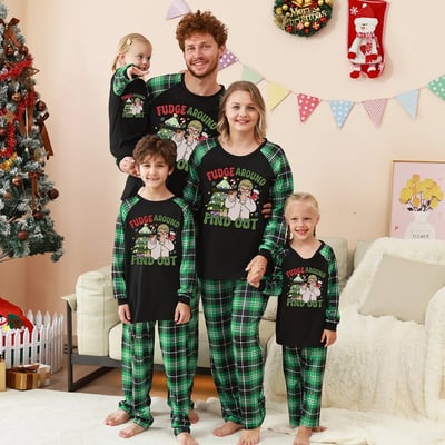 Funny Green Plaid Fudge Around Christmas Family Matching Pajamas