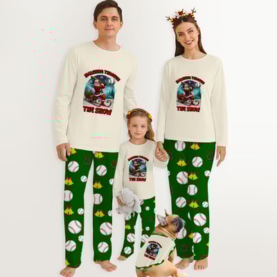 Green Smashing Through the Snow Baseball Family Christmas Pajamas