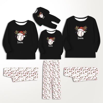 Baseball Christmas Family Matching Pajamas Custom Name