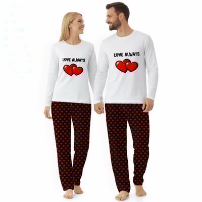 Couples Matching Pajamas Set Love Always Heart Print Long Sleeve Sleepwear