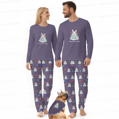 Custom Name Easter Bunny Family Pajamas with Dog Matching Set