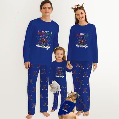 Happy Hockey Days Christmas Family Matching Pajamas Blue Set