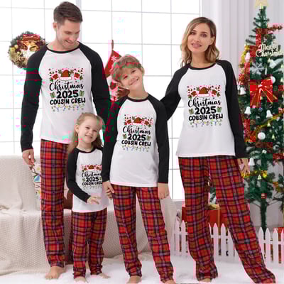 Cousin Crew 2025 Christmas Pajamas for Family Red Plaid Matching Outfits