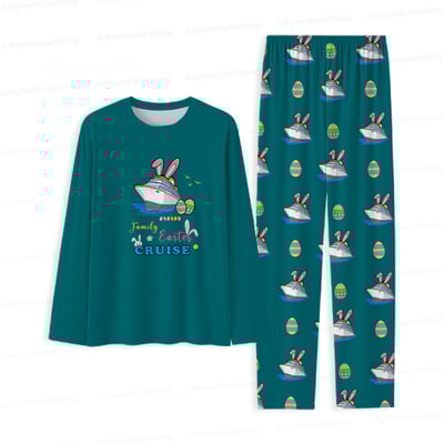 Family Easter Cruise Matching Pajamas with Dog Green Long Sleeve Sleepwear