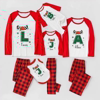 Custom Name Monogrammed Christmas Red Matching Pajamas