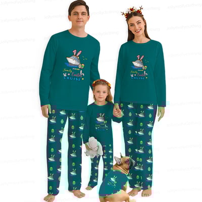 Family Easter Cruise Matching Pajamas with Dog Green Long Sleeve Sleepwear