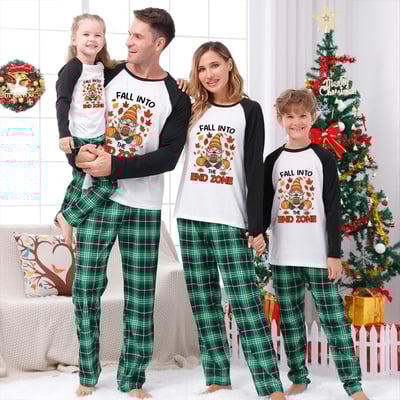 Green Plaid Fall Into End Zone Football Thanksgiving Family Matching Pajamas