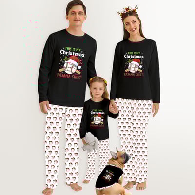 Christmas Baseball Family Pajamas Black White All Over Print Set