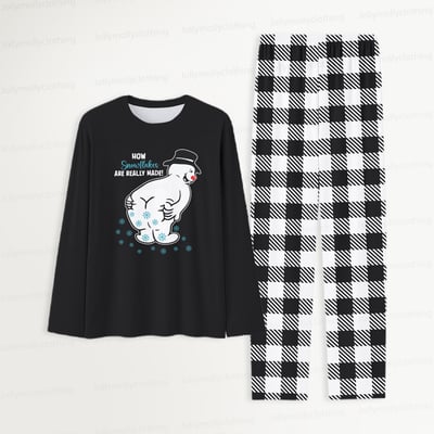 Black and White Plaid Funny Snowman Family Christmas Pajama Set