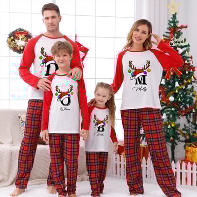 Red Monogrammed Name Christmas Family Pajamas