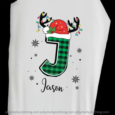 Custom Letter Christmas Green Plaid Family Matching Pajamas