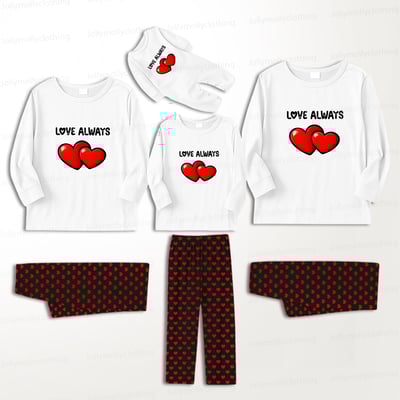 Couples Matching Pajamas Set Love Always Heart Print Long Sleeve Sleepwear