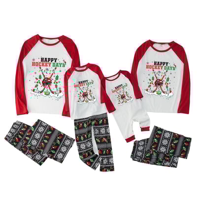 Happy Hockey Days Christmas Family Pajamas Festive Print