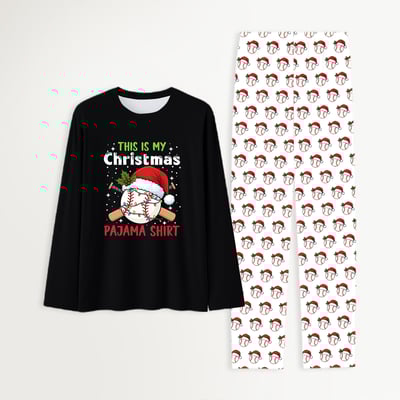 Christmas Baseball Family Pajamas Black White All Over Print Set