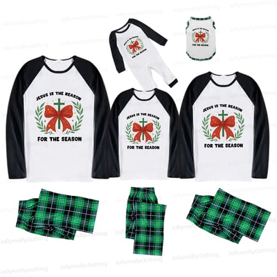 Jesus Is the Reason for the Season Green Plaid Family Christmas Pajama