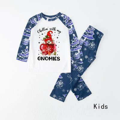 Chillin With My Gnomies Hot Chocolate Christmas Family PJs Navy Blue