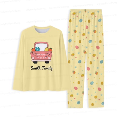Custom Name Easter Truck Matching Family Pajamas Yellow Set