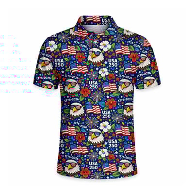 Men's USA 250th Patriotic Hawaiian Polo Shirt
