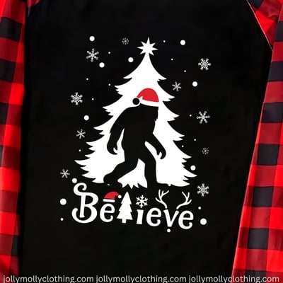 Bigfoot Believe Family Matching Christmas Pajamas Red Buffalo Plaid Set