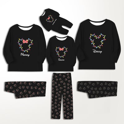 Custom Name Mickey Mouse Family Matching Pajamas Christmas Lights