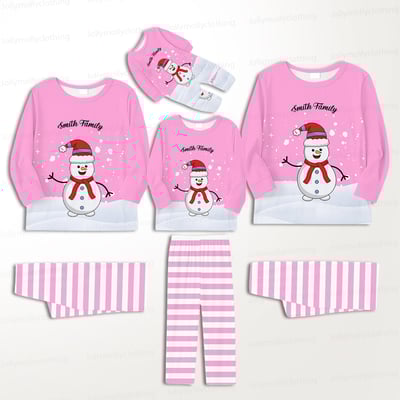 Personalized Pink Snowman Family Christmas Pajamas Set