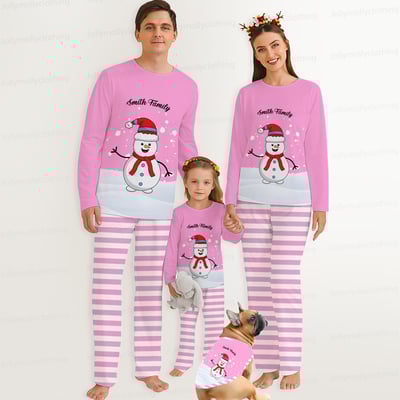 Personalized Pink Snowman Family Christmas Pajamas Set