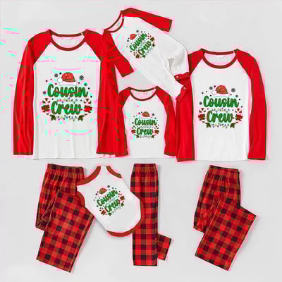 Cousin Crew Christmas Pajamas White Red Buffalo Plaid Matching Set