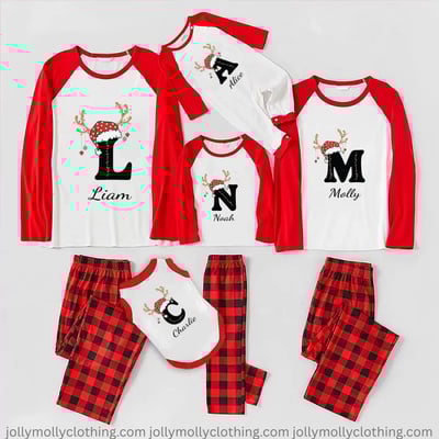 Christmas Red Buffalo Plaid Personalized Monogram Family Matching Pajamas