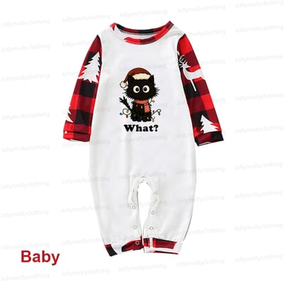 What? Christmas Cat Matching Family Pajamas with Red Plaid Reindeer Pattern