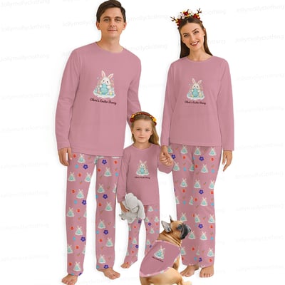 Personalized Bunny Family Matching Pajamas Pink Easter Set