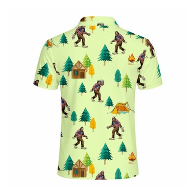 Men's Bigfoot Camping Hawaiian Polo Shirt Outdoor Summer Casual Top