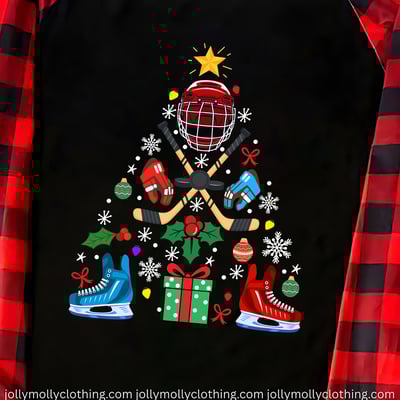 Hockey Equipment Christmas Tree Family Matching Pajamas Red Plaid