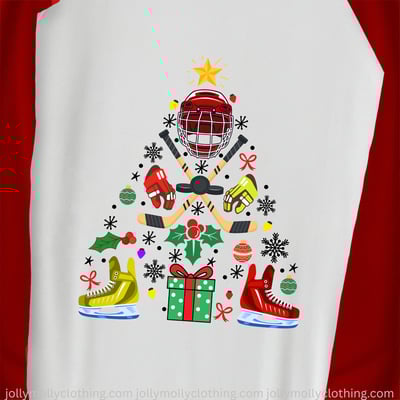 Hockey Gear Christmas Tree Family Pajamas Red