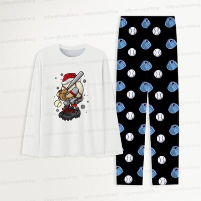 White Festive Baseball Santa Family & Pet Matching Christmas Pajamas