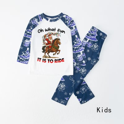 Oh What Fun It Is To Ride Family Christmas Pajamas Blue Tree Design