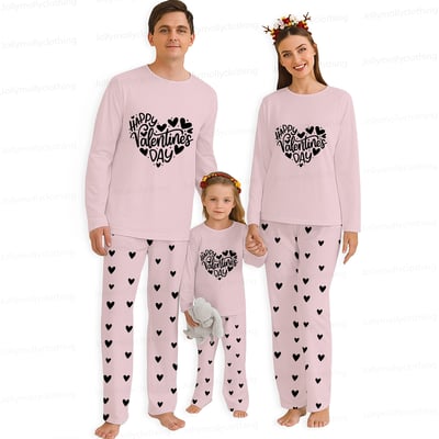 Matching Couples Valentine Pajamas Happy Valentine’s Day Pink Heart Sleepwear