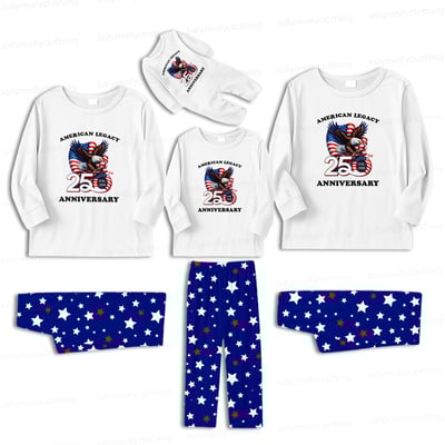 American Legacy 250th Anniversary Matching Family Pajamas Patriotic Stars White Top