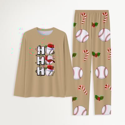 Brown Ho Ho Ho Baseball Family and Pet Matching Christmas Pajamas