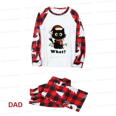 What? Christmas Cat Matching Family Pajamas with Red Plaid Reindeer Pattern