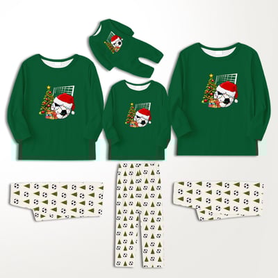 Family Matching Christmas Pajamas Soccer Santa Green Holiday Outfits
