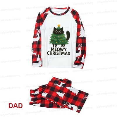 Family Christmas Pajama Set Meowy Christmas Cat Design in Red Reindeer Check