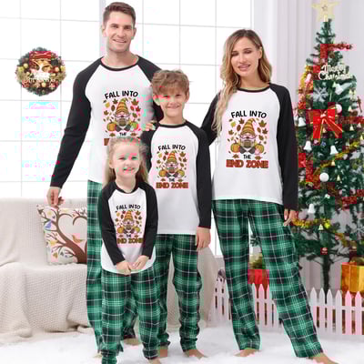 Green Plaid Fall Into End Zone Football Thanksgiving Family Matching Pajamas