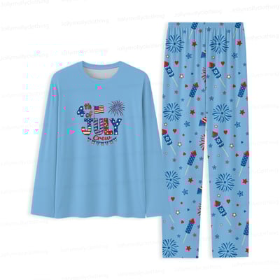 Fourth of July Crew Matching Family Pajamas Fireworks Patriotic Blue Set