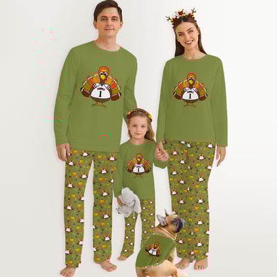 Football Turkey Thanksgiving Family Matching Pajamas Green Pumpkin