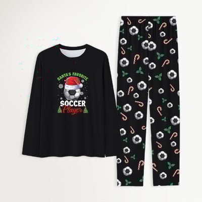 Soccer Christmas Family Pajamas Santa Hat Black Matching Set