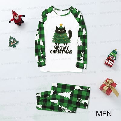 Green Family Christmas Pajama Set Meowy Christmas Cat