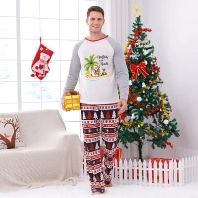 Tropical Christmas on the Beach Family Pajamas Grey Sleeve Matching Holiday Set