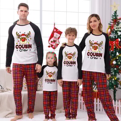 Cousin Crew Christmas Family Matching Pajamas Red Plaid Reindeer